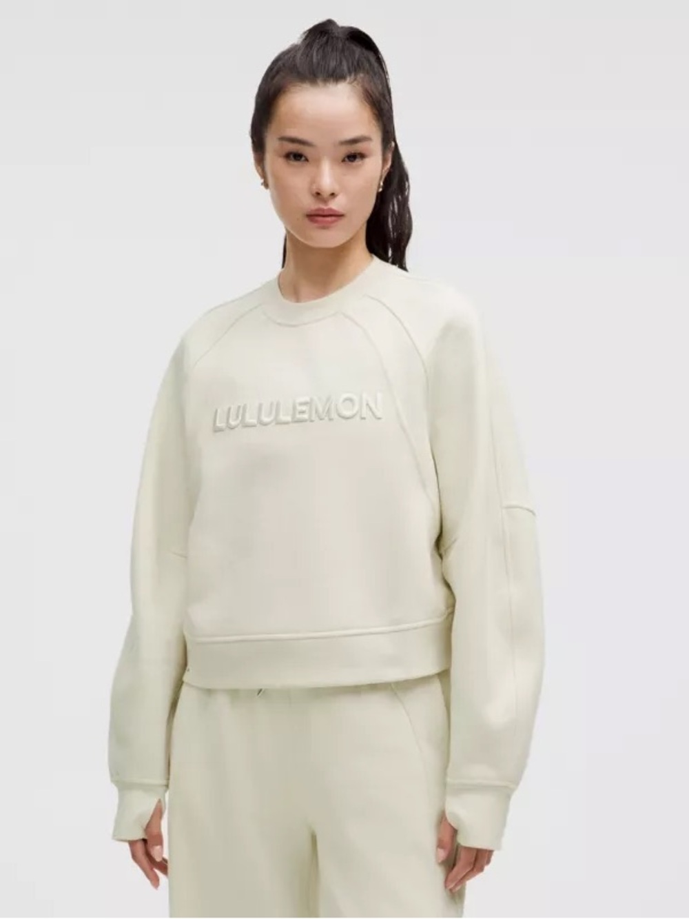 lululemon Scuba Wordnarm Logo Crew Sweatshirt - Bone XS/S